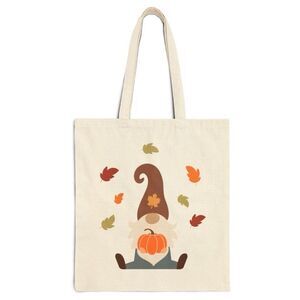 Autumn Gnome Holding Pumpkin Canvas Tote